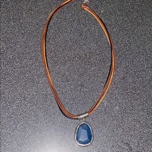 Blue Teardrop Blue Jade Pendant Necklace with Leather Cord